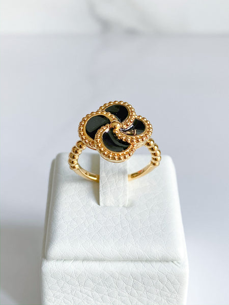 Clover Ring - Gold Plated & Black Enamel