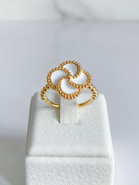 Clover Ring - Gold Plated & White Enamel