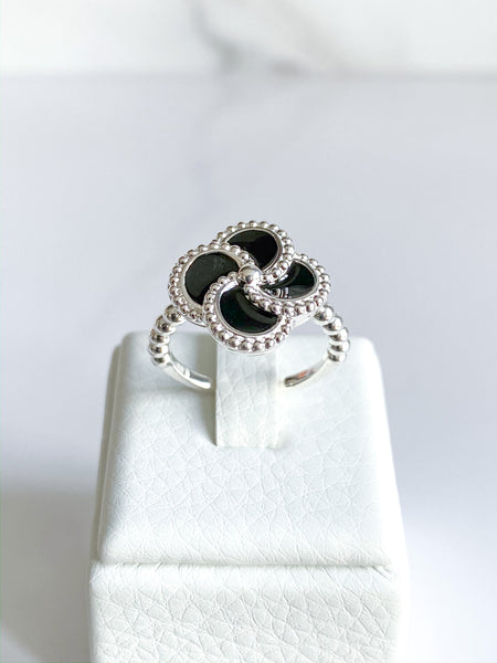 Clover Ring - Silver & Black Enamel