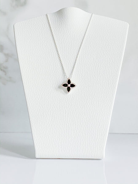 Jasmine Necklace - Silver & Black Enamel